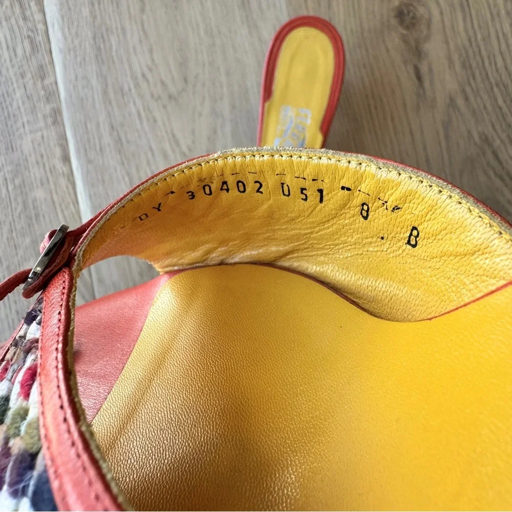 Salvatore Ferragamo Carolin Tweed Mule Lacquer Kitten Heel, Orange, Size 8, EUC - Picture 7 of 10